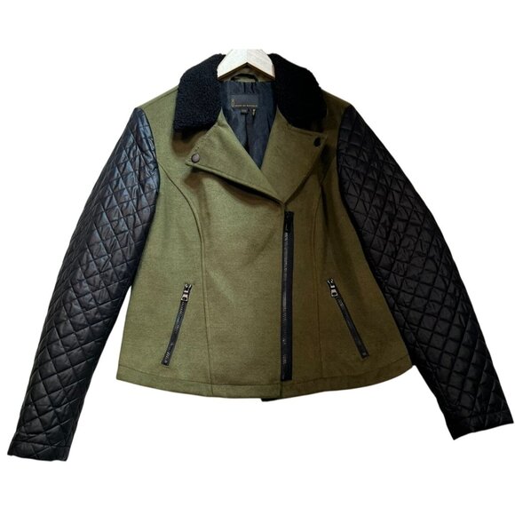 Jeans By Buffalo Women's Faux Leather Moto Jacket Full Zip Size XL Green Black - Picture 1 of 11